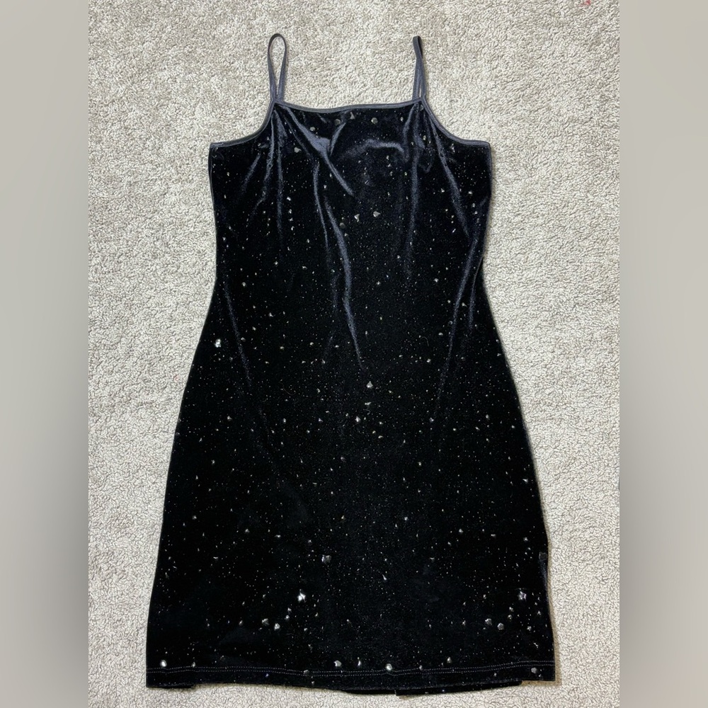 VTG 90's y2k Velvet liquid latex splattered bodycon Goth Dress Dark Fairy Prom M - Picture 3 of 14